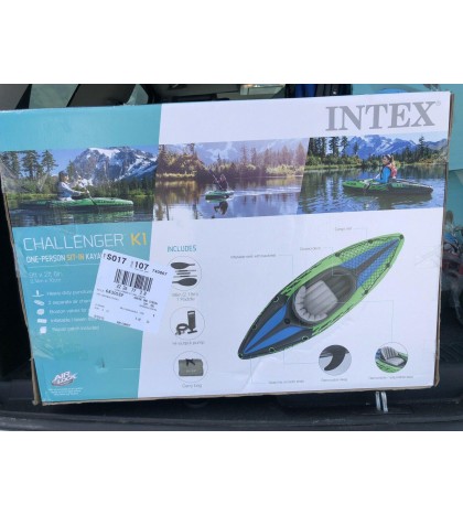 Intex Challenger K1 one person Inflatable Kayak Set w/ Oars and Air Pump