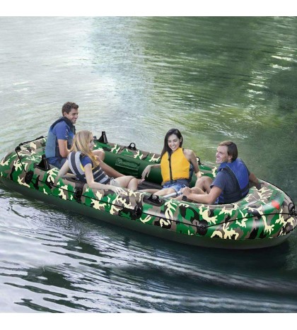 4-Person Inflatable River Lake Dinghy Boat with Pump and Oars Set CAMOUFLAGE