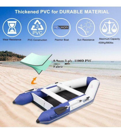 Extenden 10Ft 0.9mm PVC Inflatable Dinghy Fishing Boat Tender Raft Blue White