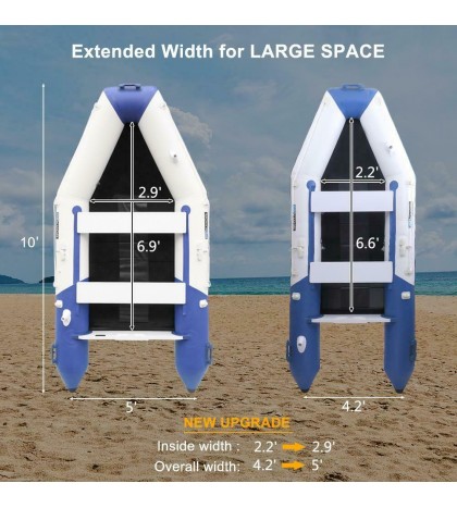 Extenden 10Ft 0.9mm PVC Inflatable Dinghy Fishing Boat Tender Raft Blue White
