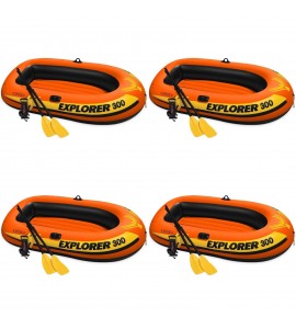 Intex Explorer 300 Compact Inflatable 3 Person Raft Boat w/ Pump & Oars (4 Pack)