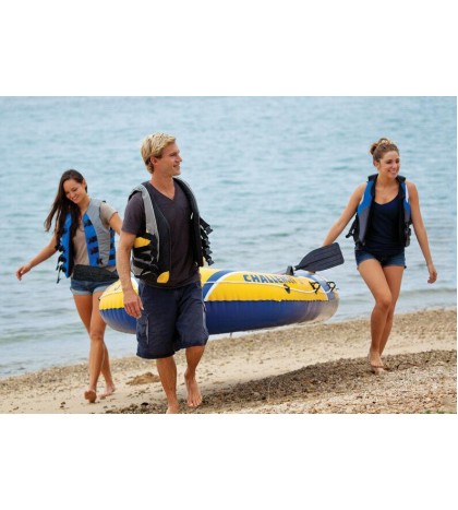 Intex 68370EP Challenger 3 Inflatable Raft Boat Set With Pump And Oars, Yellow