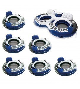 Intex River Run II Inflatable 2 Person Float w/ Cooler and 6 Single Rider Floats