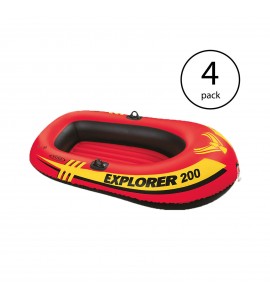 Intex Explorer 200 Inflatable 2 Person River Boat Raft Set Oars & Pump (4 Pack)