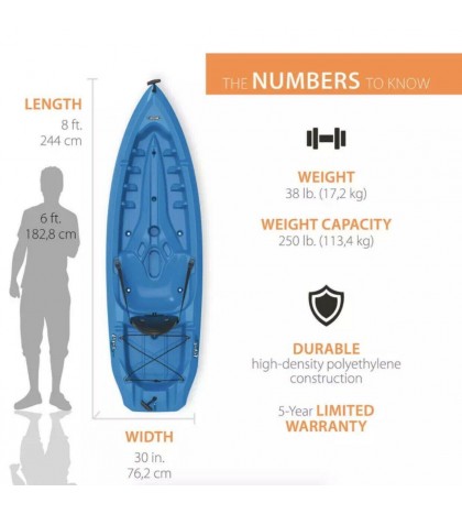 Lifetime 8ft. Lotus 80 Kayak, Sit On Top w/ Paddle - Blue - Brand New