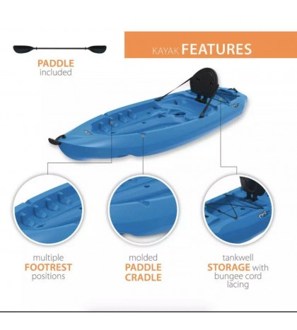 Lifetime 8ft. Lotus 80 Kayak, Sit On Top w/ Paddle - Blue - Brand New