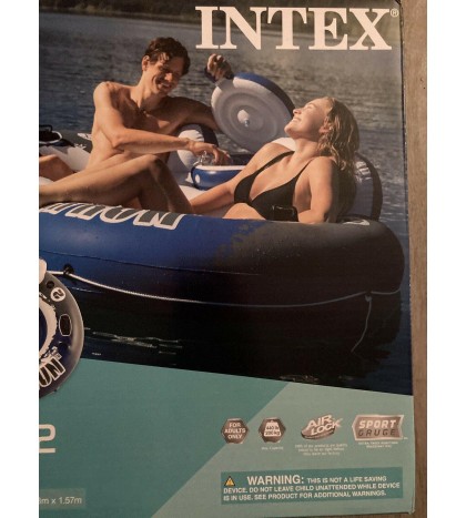 Intex River Run II Inflatable 2 Person Pool Tube Float + Cooler