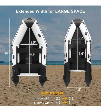 New 10ft Inflatable Water Sports Tender Rafting Fishing Dinghy Boat Black Grey