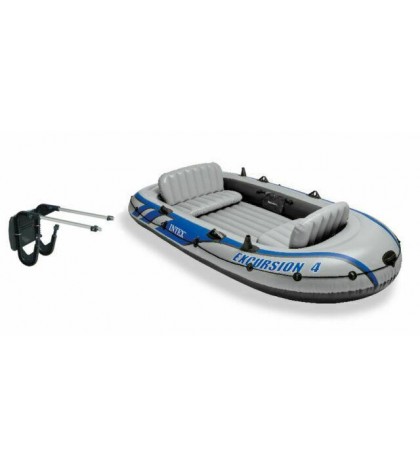 Intex Excursion 4 Inflatable River/Lake Boat Raft Set & Motor Mount Kit