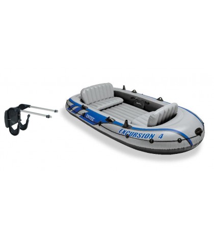 Intex Excursion 4 Inflatable River/Lake Boat Raft Set & Motor Mount Kit
