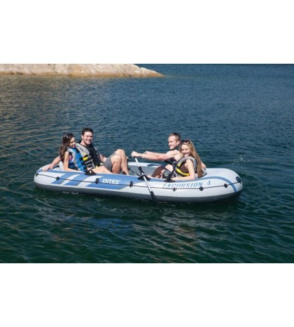 Intex Excursion 4 Inflatable River/Lake Boat Raft Set & Motor Mount Kit