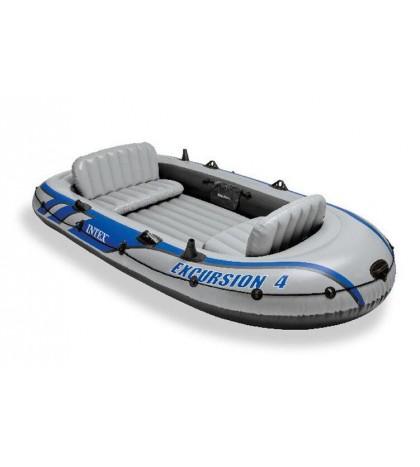 Intex Excursion 4 Inflatable River/Lake Boat Raft Set & Motor Mount Kit