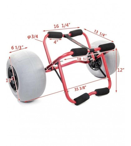 Kayak Canoe Cart Carrier Dolly Trolley With 12” Beach Balloon Tires Free Pump