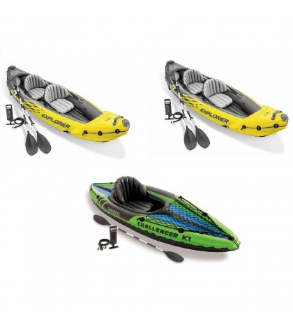 Intex 2-Person Inflatable Kayak w/ Oar & Pump 2 pack & 1-Person Inflatable Kayak