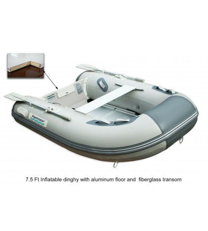 7.5ft inflatable dinghy Boat with aluminum floor Waterline Fiberglass transom