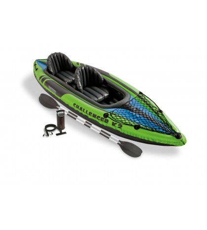 Intex Challenger K2 2-Person Inflatable Sporty Kayak + Oars And Pump (3 Pack)