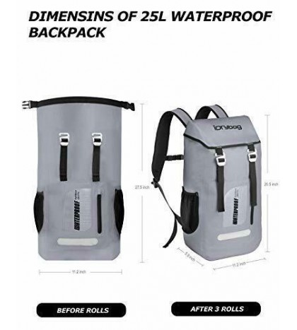 Dry Bag Backpack Waterproof 25L, Floating Dry Backpack Water Sport, Gray