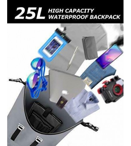 Dry Bag Backpack Waterproof 25L, Floating Dry Backpack Water Sport, Gray