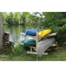 4-place, Free Standing, Cedar Log Kayak and Canoe Rack, Unfinished By Hitch