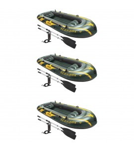 Intex Seahawk 4 Inflatable 4 Person Boat Raft Set with Oars & Air Pump (3 Pack)