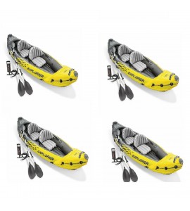 Intex Explorer K2 Kayak, 2-Person Inflatable Set with Oars and Air Pump (4 Pack)