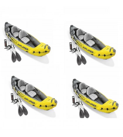 Intex Explorer K2 Kayak, 2-Person Inflatable Set with Oars and Air Pump (4 Pack)
