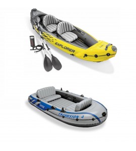 Intex 2-Person Inflatable Kayak w/ Oars & Air Pump & 4 Person Boat w/ Oars &Pump