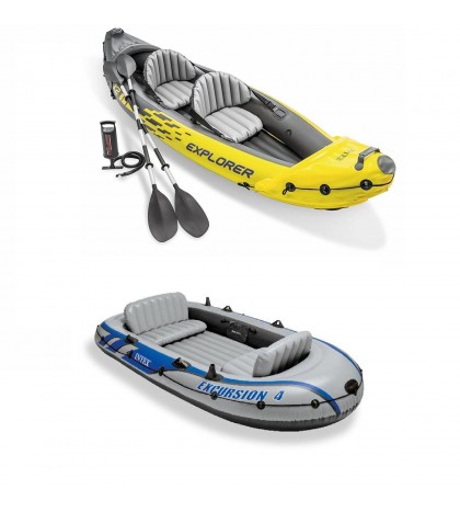 Intex 2-Person Inflatable Kayak w/ Oars & Air Pump & 4 Person Boat w/ Oars &Pump