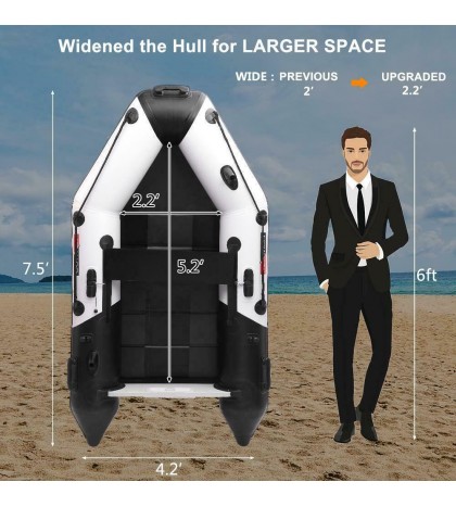 New 7.5ft Inflatable Water Sports Tender Rafting Fishing Dinghy Boat Black Grey