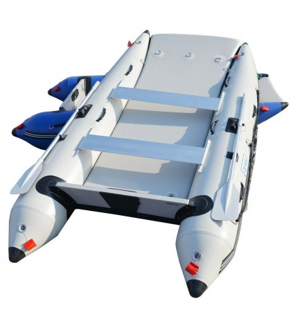 BRIS 11 ft Inflatable Catamaran Inflatable Boat Dinghy Mini Cat Boat Gray