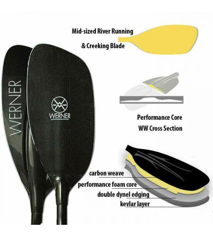 Werner Stikine Carbon Straight Shaft Whitewater Kayak Paddle