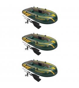 Intex Seahawk 3 Person Inflatable Boat Set with Aluminum Oars & Pump (3 Pack)
