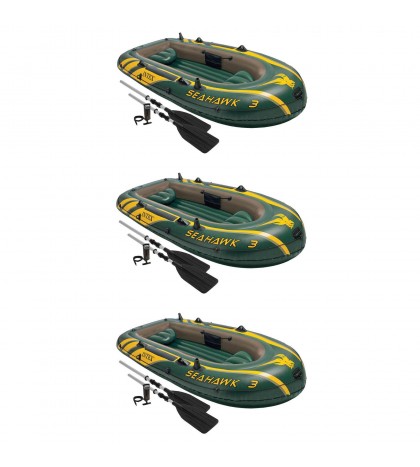 Intex Seahawk 3 Person Inflatable Boat Set with Aluminum Oars & Pump (3 Pack)