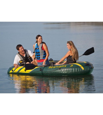 Intex Seahawk 3 Person Inflatable Boat Set with Aluminum Oars & Pump (3 Pack)