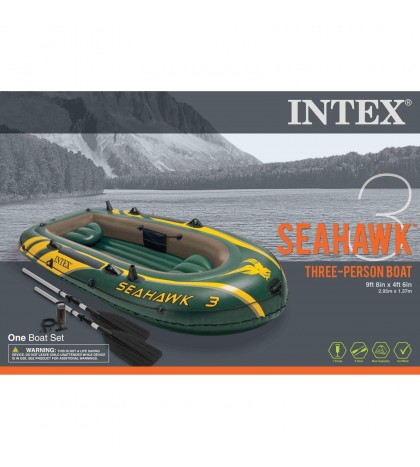 Intex Seahawk 3 Person Inflatable Boat Set with Aluminum Oars & Pump (3 Pack)