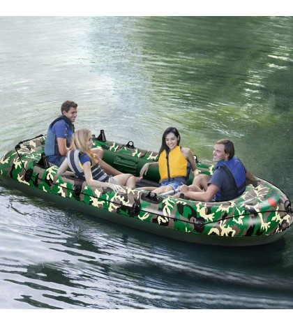 4Persons Inflatable Fishing Boat Aluminum Oars and Air Pump Water Camouflage