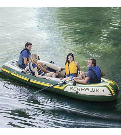Intex Seahawk 4, 4-Person Inflatable Boat Set with Aluminum Oars and High Output