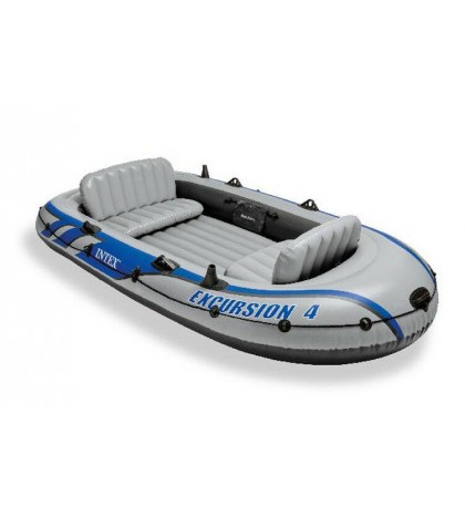 Intex Excursion 4 Person Inflatable Rafting and Fishing Boat Set with 2 Oars