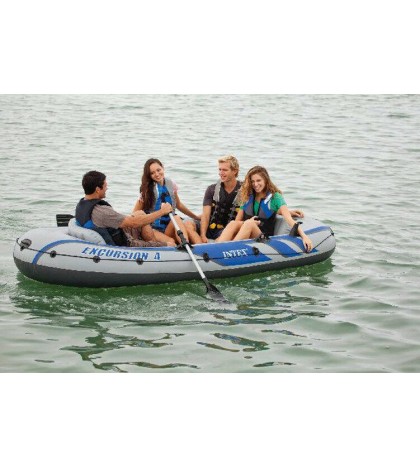 Intex Excursion 4 Person Inflatable Rafting and Fishing Boat Set with 2 Oars