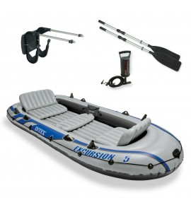 Intex Excursion 5 Inflatable Rafting and Fishing Boat with Oars + Motor Mount