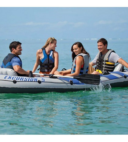 Intex Excursion 5 Inflatable Rafting and Fishing Boat with Oars + Motor Mount