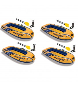 Intex Inflatable 2 Person Floating Boat Raft Set w/ Oars & Air Pump (4 Pack)