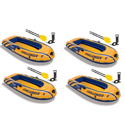Intex Inflatable 2 Person Floating Boat Raft Set w/ Oars & Air Pump (4 Pack)
