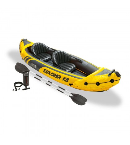 Intex Explorer K2 Yellow 2 Person Inflatable Kayak with Oars & Air Pump (2 Pack)