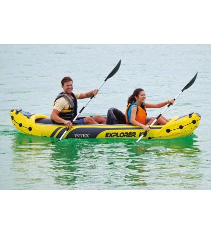 Intex Explorer K2 Yellow 2 Person Inflatable Kayak with Oars & Air Pump (2 Pack)