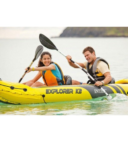 Intex Explorer K2 Yellow 2 Person Inflatable Kayak with Oars & Air Pump (2 Pack)