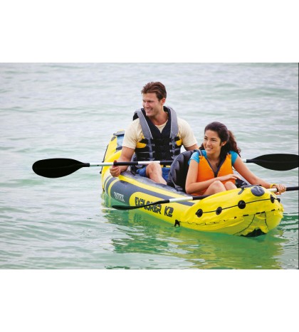 Intex Explorer K2 Yellow 2 Person Inflatable Kayak with Oars & Air Pump (2 Pack)