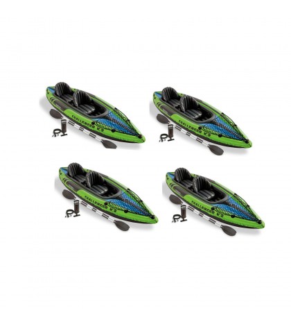 Intex Challenger K2 2-Person Inflatable Sporty Kayak + Oars And Pump (4 Pack)
