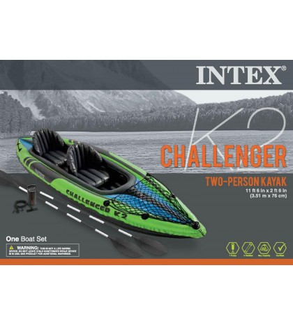 Intex Challenger K2 2-Person Inflatable Sporty Kayak + Oars And Pump (4 Pack)
