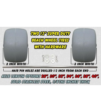 Kayak Cart Super Duty Balloon Beach Wheels 12 inch  28 to 40 inch Axle kit